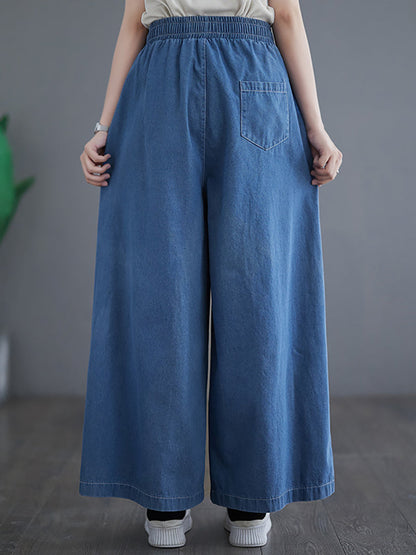 Summer Thin Drawstring Wide-leg Denim Pants