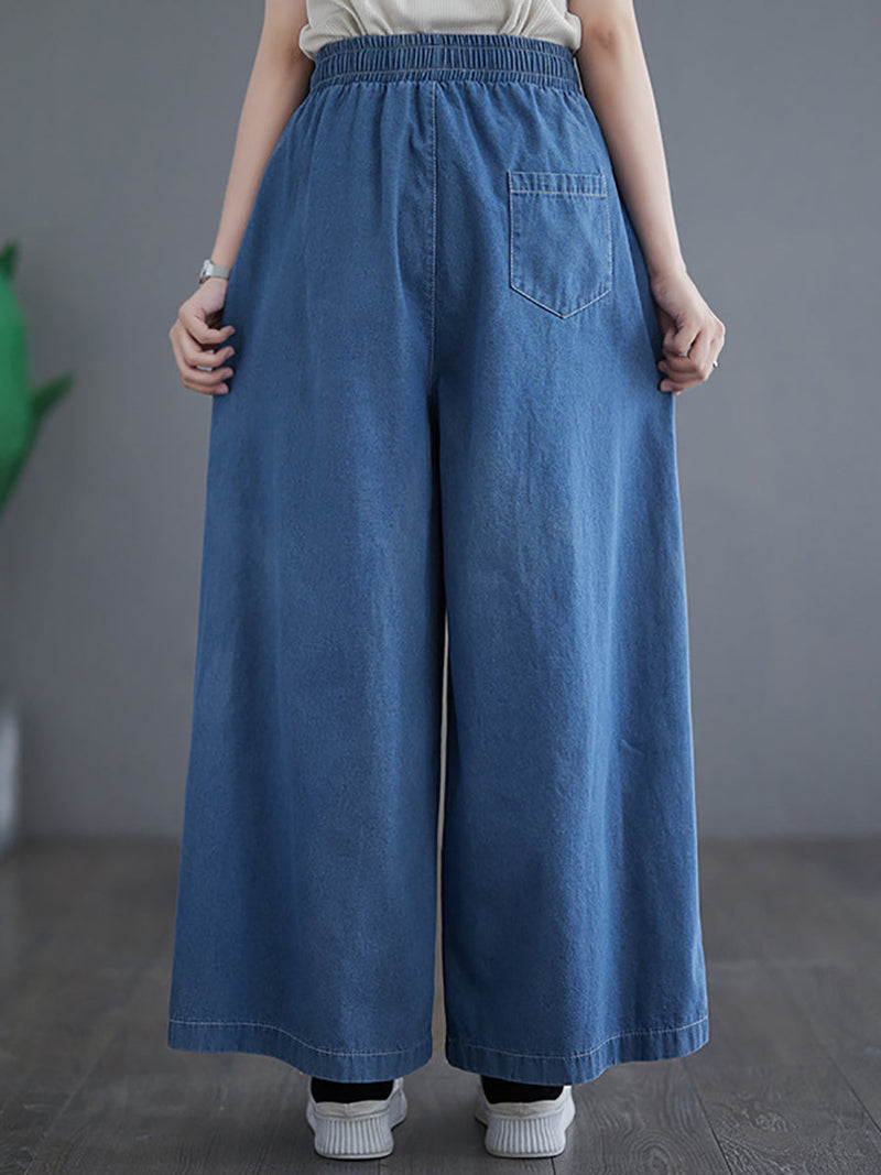 Summer Thin Drawstring Wide-leg Denim Pants
