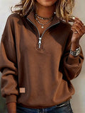 Women'S Solid Color Casual Half-Zip Loose Sweatshirt 