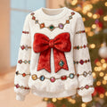 Comstylish Women's Fun Christmas Bow And Jewel Comfortable Plush Crew Neck Sweatshirt