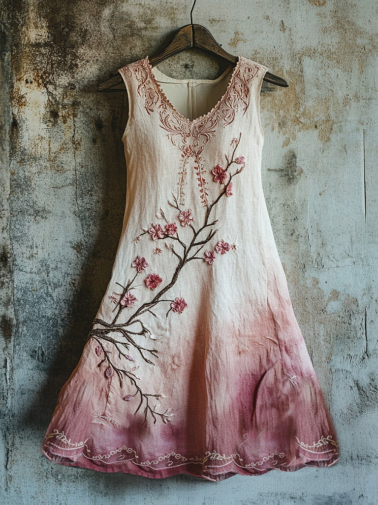 Vintage Celtic Knot With Cherry Blossoms Pattern Linen Tank Dress artswardrobe