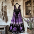 Bohemian Lavender Embroidery Patchwork Art Sleeveless  Cozy Linen Maxi Dress artswardrobe