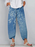 Comstylish Vintage Japanese Cherry Blossoms Art Cropped Casual Pants