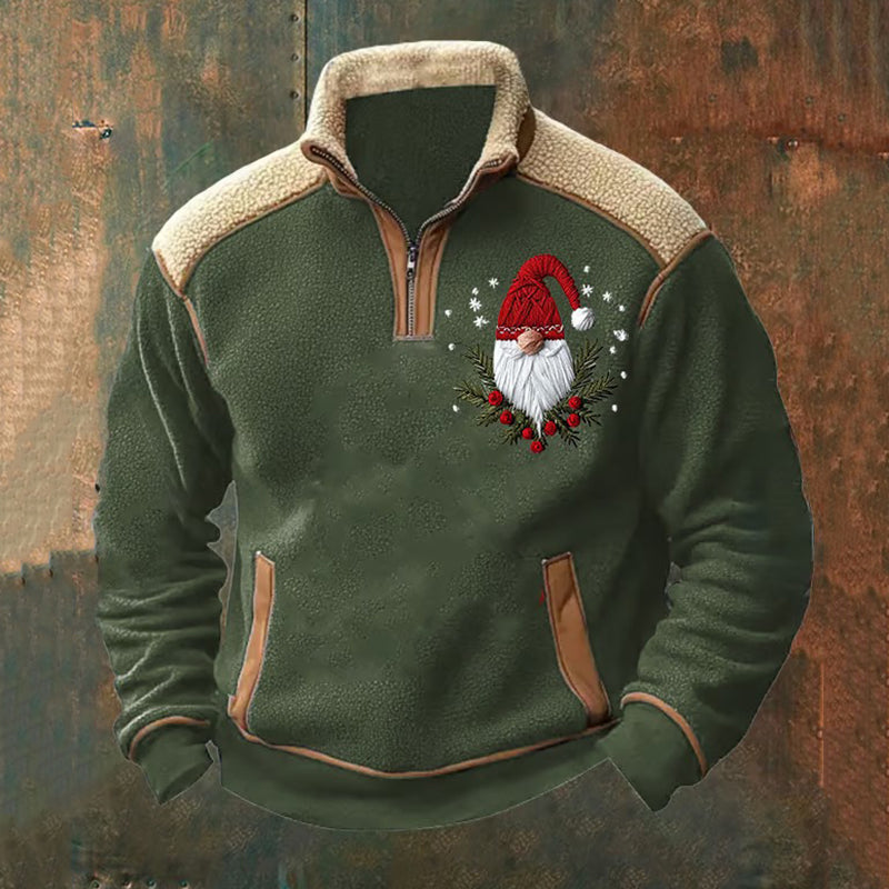 Comstylish Men's Vintage Christmas Print Stand Collar Zipper Sweatshirt