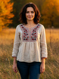 Women's Vintage Bohemian Embroidered Print Shirt artswardrobe