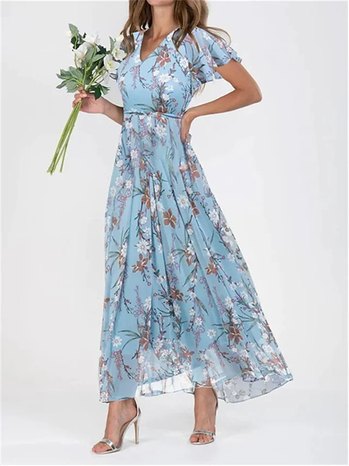 KS | Printed midi dresses with long sleeves and V-neckline