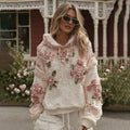 Comstylish Women's Classic Rose Embroidery Art Comfy Hoodie