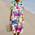 Women's Colorful Cat Art Print V-neck Dress artswardrobe
