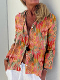 Comstylish Western Colorful Ethnic Pattern Linen Blend Blouse