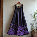 Vintage Bohemian Floral Embroidery Art Linen Sleeveless Maxi Dress artswardrobe