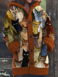 Comstylish Colorful Cats Pattern Cozy Hooded Cardigan