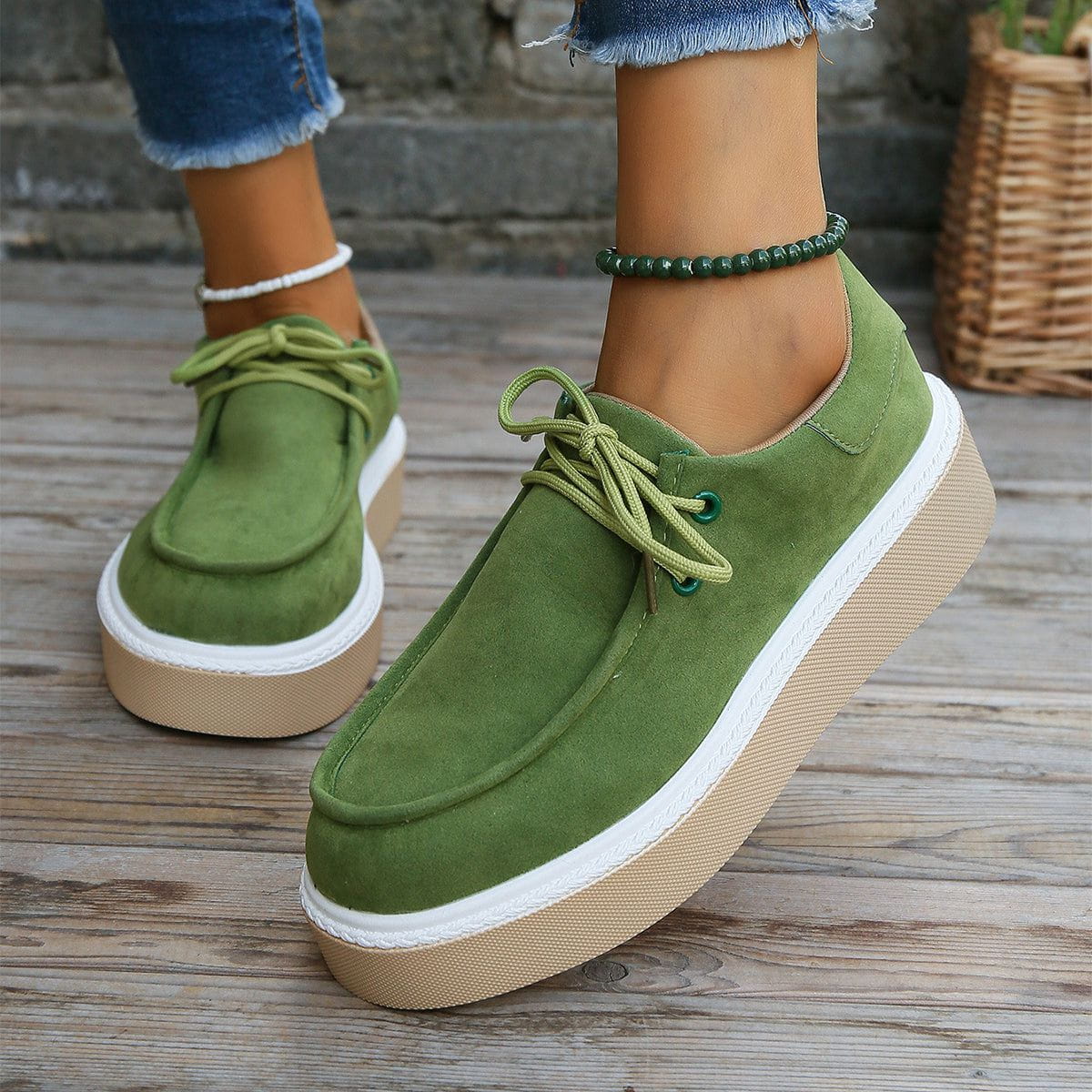 JO | Womens Lace-Up Flats with Thick Sole Sneakers