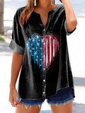 Women's Vintage Flag Love Art Print Casual Cotton And Linen Shirt