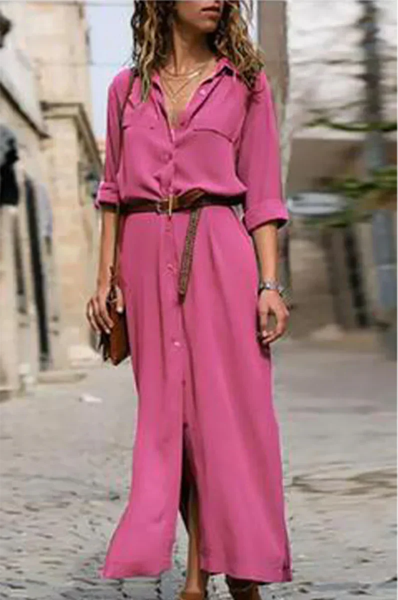 KS | Casual shirt dress with turn-down collar and monochrome patchwork