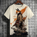 Men's Fox Warrior Watercolor Art Print Casual Short Sleeve T-shirt elevenforest