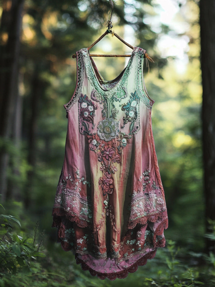 Boho Lavender Gradient Lace Art Linen Sleeveless Tank Top artswardrobe