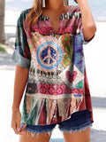 Women's Hippie Heart Pattern Art Print Cotton Linen Casual Shirt