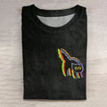 Women's Colorful Glitch Cat Art Short Sleeve T-shirt elevenforest