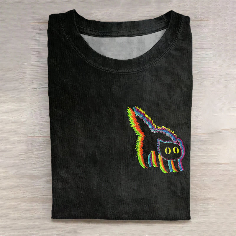 Women's Colorful Glitch Cat Art Short Sleeve T-shirt artswardrobe