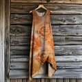 Women's Vintage Rust Dye Art Print Irregular Dress artswardrobe