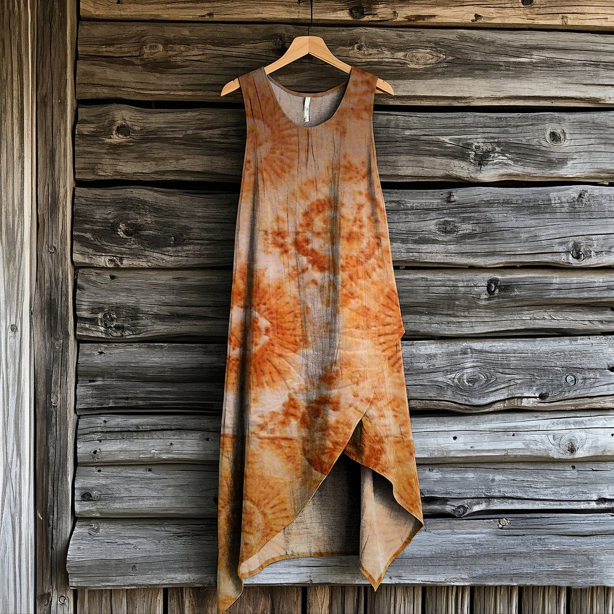 Women's Vintage Rust Dye Art Print Irregular Dress artswardrobe