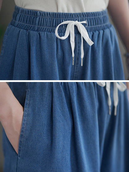 Summer Thin Drawstring Wide-leg Denim Pants