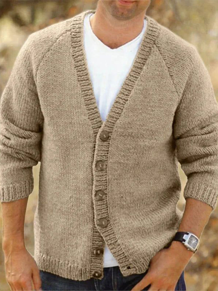 Men's Solid Color Button Cozy Sweater Cardigan elevenforest