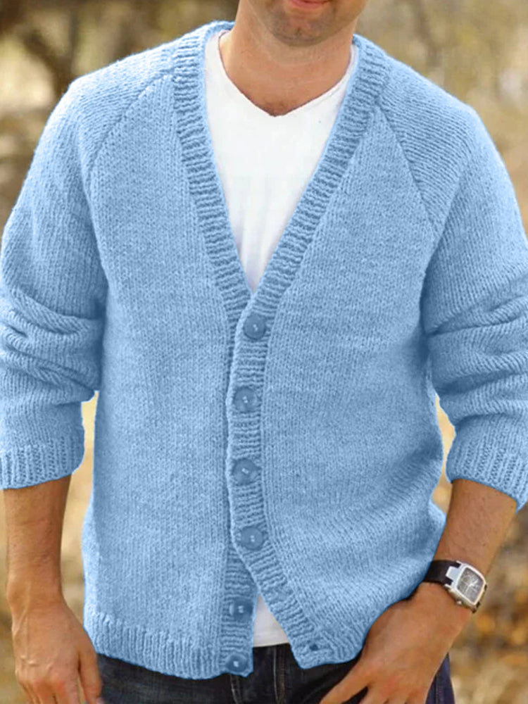 Men's Solid Color Button Cozy Sweater Cardigan elevenforest