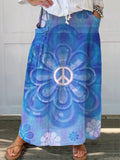 Women's Hippie Flower Art Print Linen Pocket Skirt