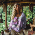 Women's Vintage Floral Art Cotton And Linen Shirt artswardrobe