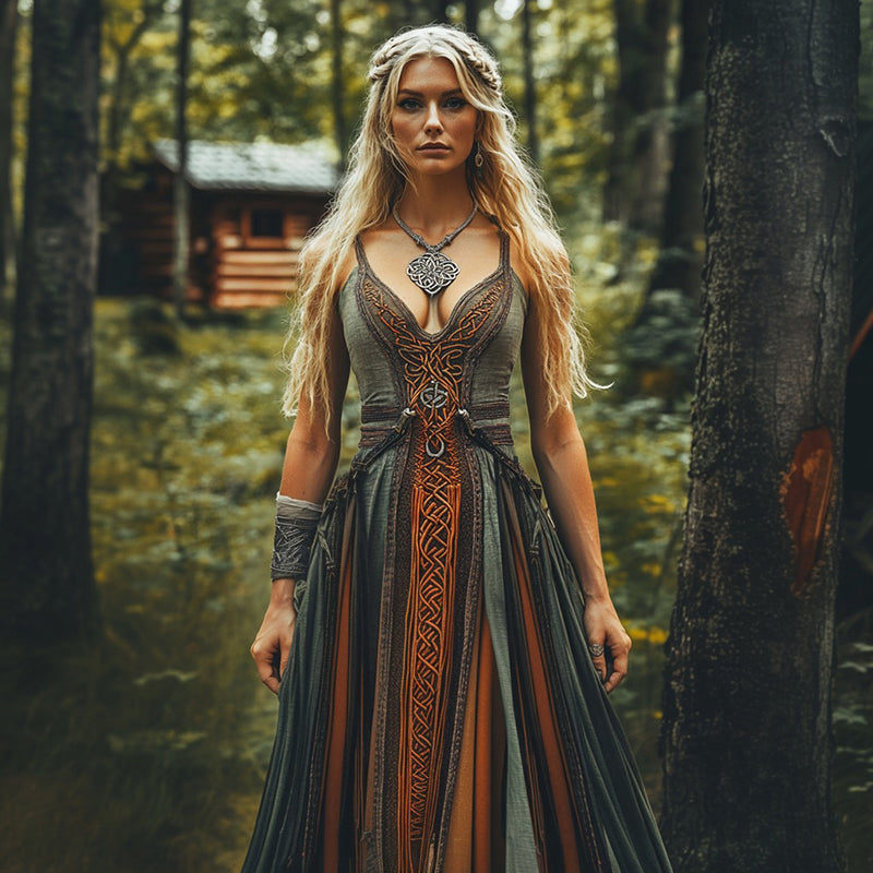 Viking Celtic Knot Gradient Art Suspenders Maxi Dress artswardrobe