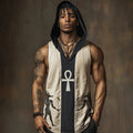 Egyptian God Anubis & Ankh Cross Hooded Linen Vest artswardrobe