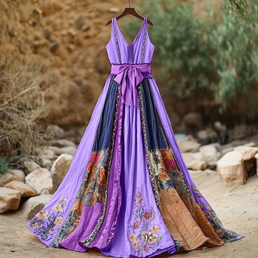 Women's Vintage Floral Art Linen Dress artswardrobe