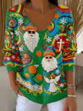Comstylish Women's Casual Christmas Santa Claus Print Top