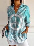 Women's Peace Is Beautiful Art Print Casual Cotton Shirt