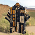 Men's Retro Patchwork Contrast Color Linen Shirt artswardrobe