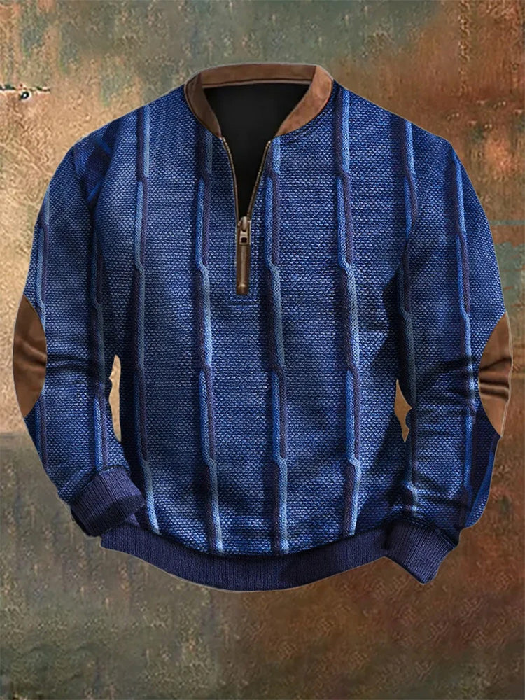 Men's Vintage Knit Print Zip-Up Sweatshirt elevenforest