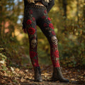 Women's Vintage Skull And Rose Pattern Comfortable Leggings artswardrobe