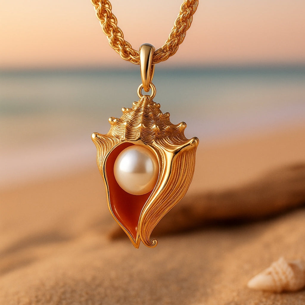 Pearl Nature Shell Gold Necklace