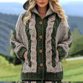 Women's Irish Jacquard Contrast Color Cozy Knit Sweater Hooded Cardigan artswardrobe
