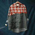 Comstylish Japanese Art Flower Print Lapel Loose Linen Blend Shirt
