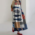 Comstylish Ocean Sardines And Floral Print Cotton And Linen Crew Neck Dress