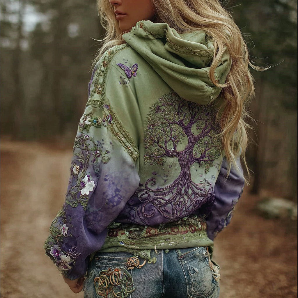 Women's Vintage Viking Tree Of Life Art Gradient Comfort Hoodie artswardrobe