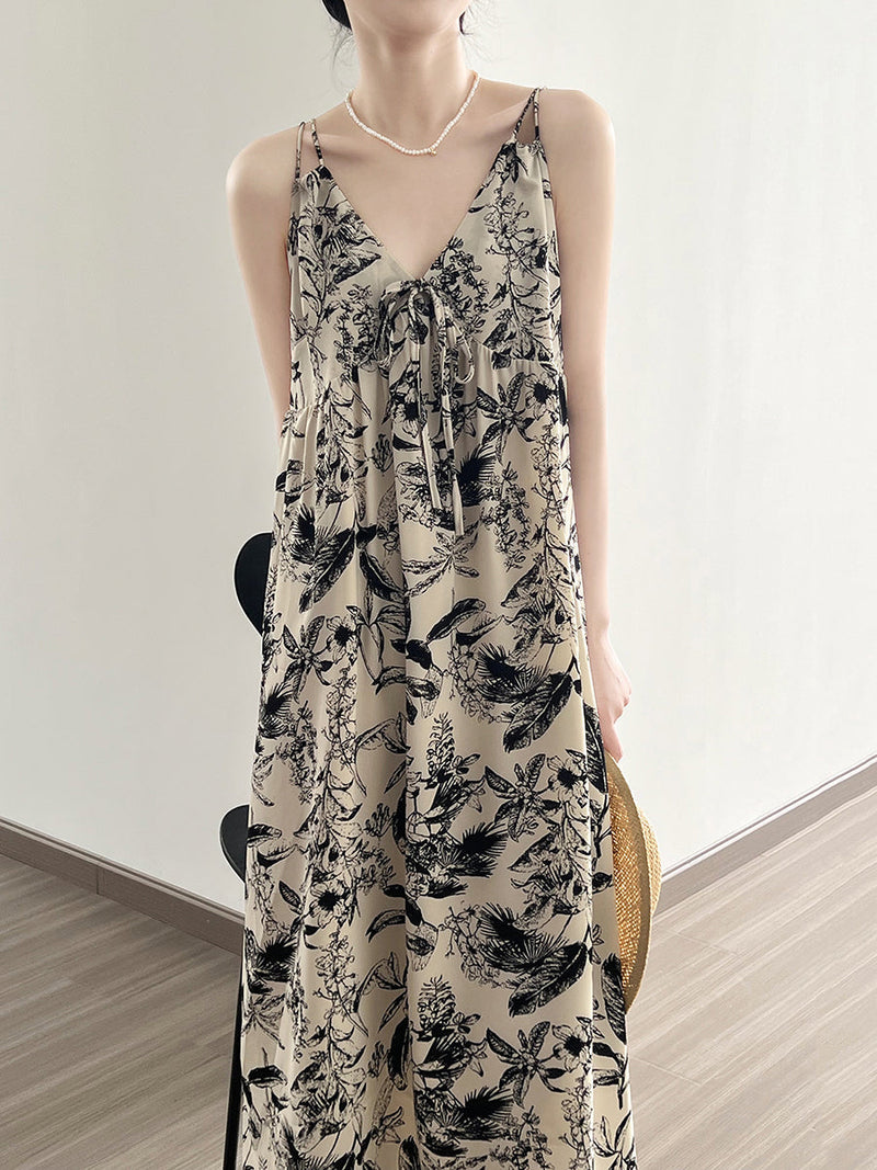 Summer Artsy Ink-print Vest Dress