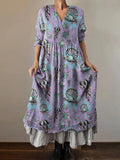 Women's Hippie Art Painting Underwater World Printed V-Neck Dress
