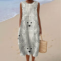 Women's Retro Line Dog Art Print Sleeveless Dress artswardrobe