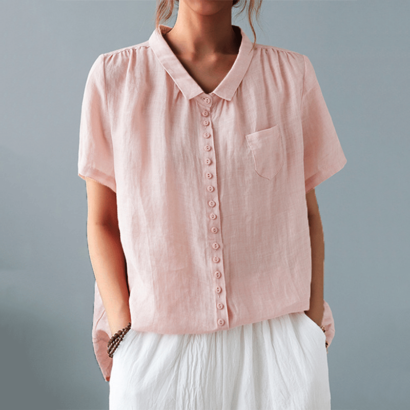Comstylish Casual Lapel Button Design Cotton And Linen Shirt