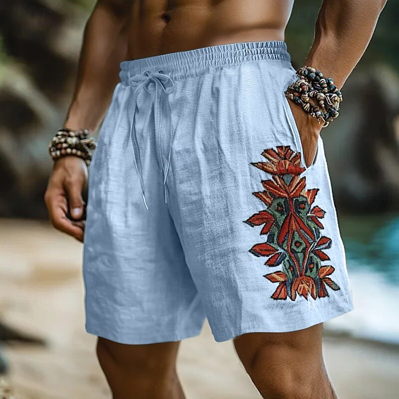 Vintage Vacation Bohemian Linen Ethnic Casual Shorts artswardrobe