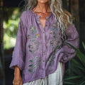 Vintage Bohemian Style Linen Floral Art Print  Long Sleeve Shirt artswardrobe