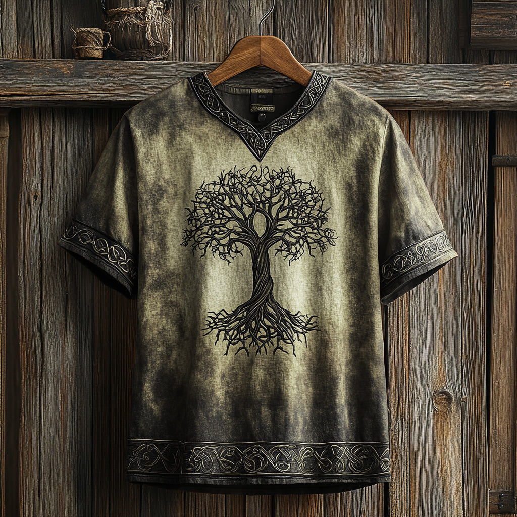Men's Viking Celtic Knot Art Linen V-neck T Shirt artswardrobe